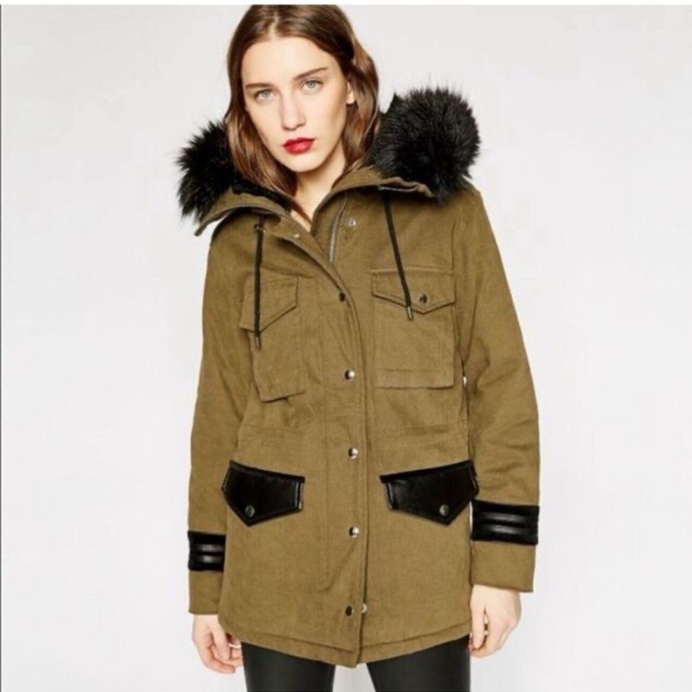 $689 The Kooples Womens Fur Hooded Full Zip Parka Jacket Military Coat NWT SMALL